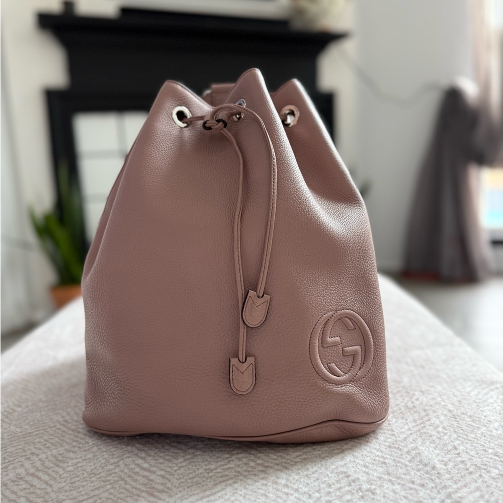 Gucci Pink Leather Drawstring Backpack